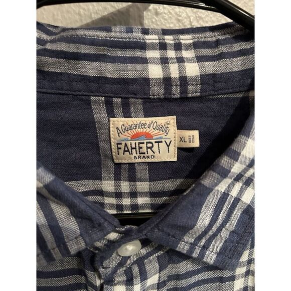 Faherty Mens XL 100% Linen Long Sleeve Button Up Shirt Blue - Picture 3 of 6